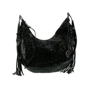 Michael Kors Medium Rhea Crystal Black Slouchy Shoulder Patent Python Black Bag